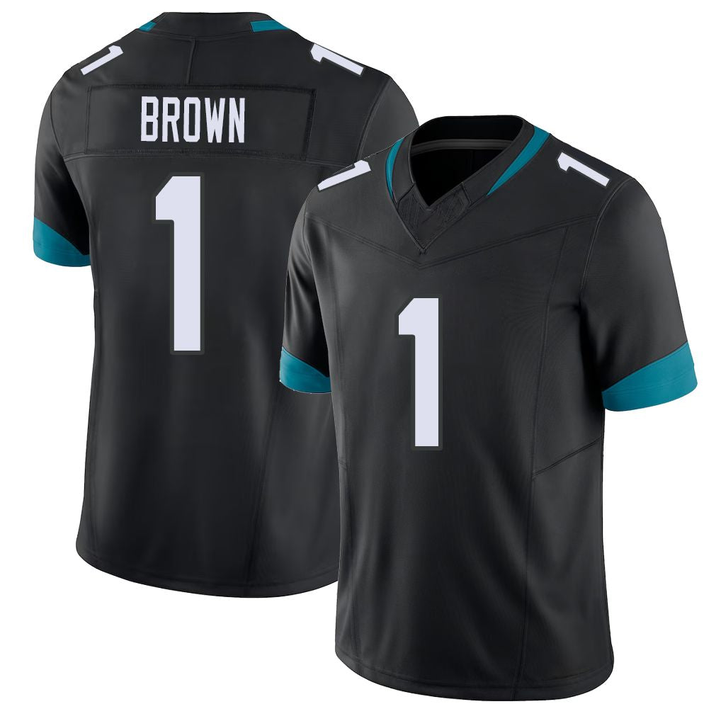 Jacksonville #1 Brown Football V Neck Short Sleeve Black Jersey Montaric For Men Youth Women Gift