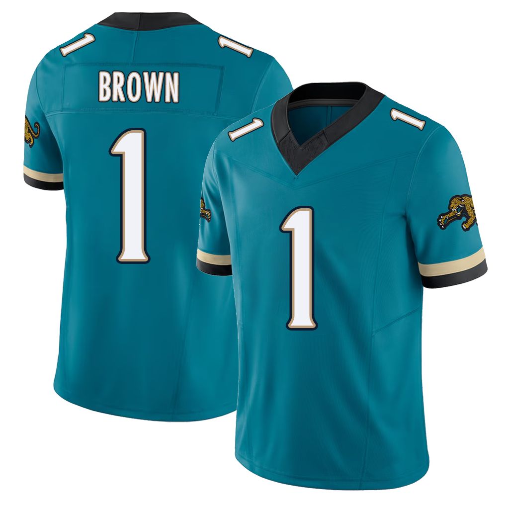 Jacksonville #1 Brown Football V Neck Short Sleeve Teal Jersey Montaric For Men Youth Women Gift