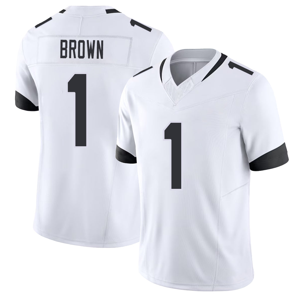 Jacksonville #1 Brown Football V Neck Short Sleeve White Jersey Montaric For Men Youth Women Gift