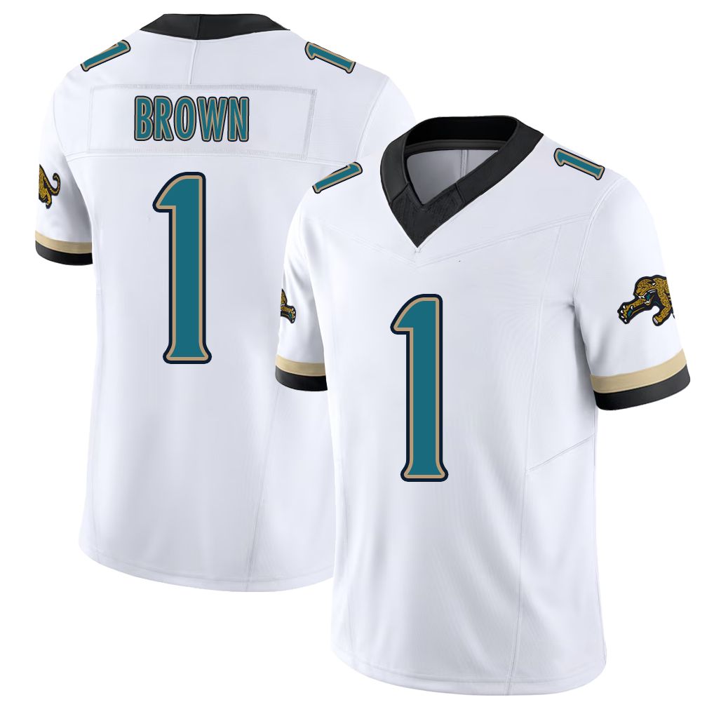 Jacksonville #1 Brown Football V Neck Short Sleeve White Jersey Montaric For Men Youth Women Gift
