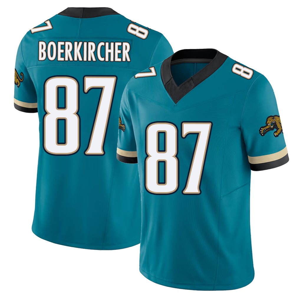 Jacksonville #87 Boerkircher Football V Neck Short Sleeve Teal Jersey Nate For Men Youth Women Gift