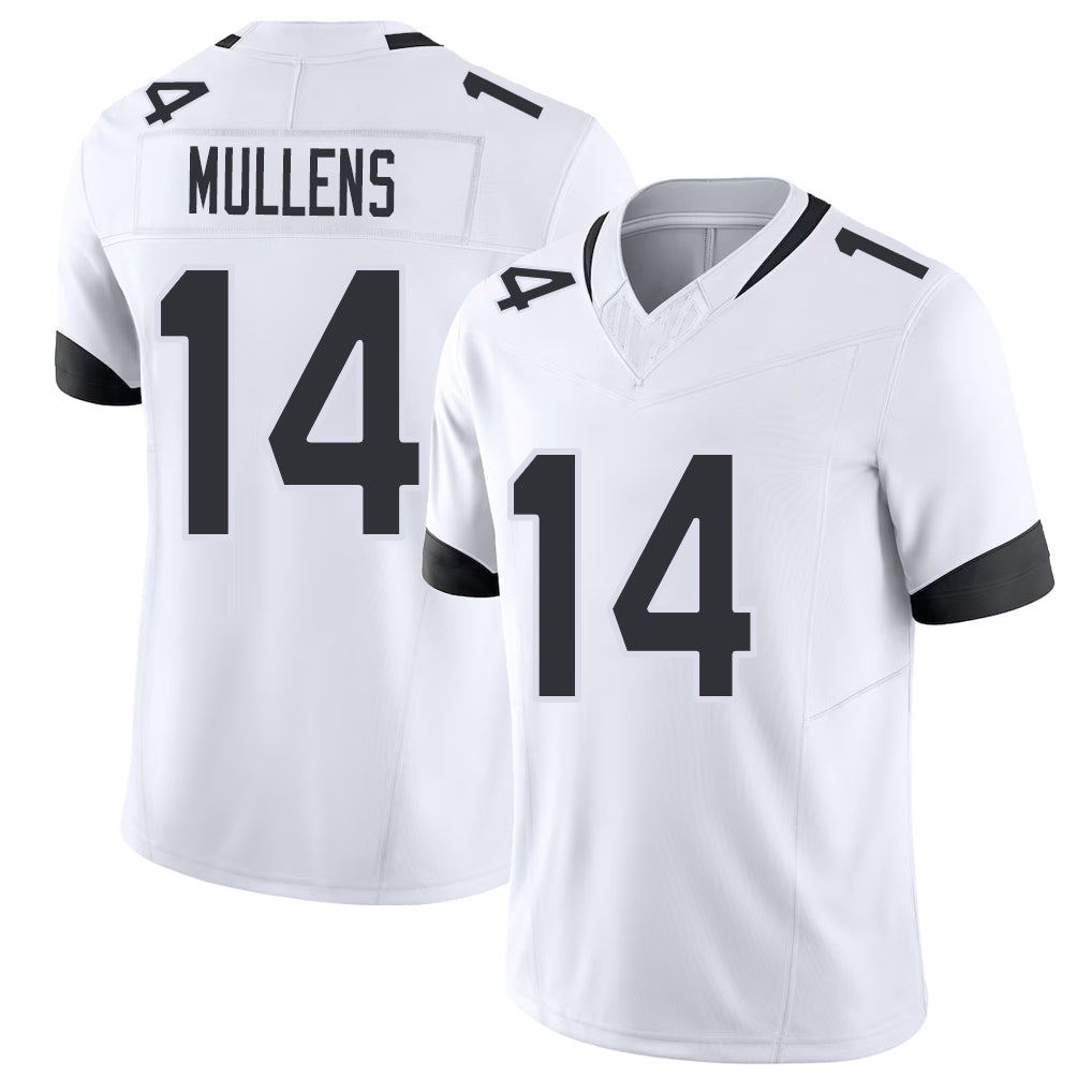 Jacksonville #14 Mullens Football V Neck Short Sleeve White Jersey Nick For Men Youth Women Gift