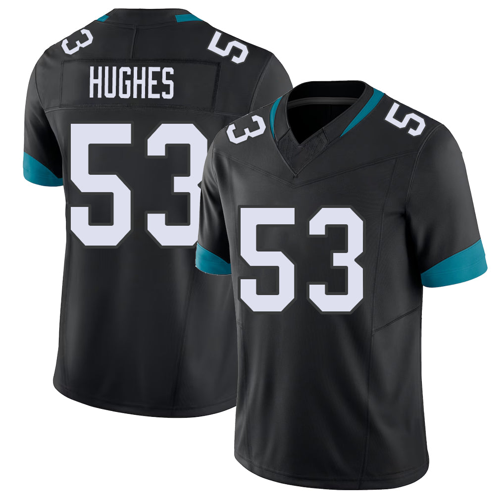 Jacksonville #53 Hughes Football V Neck Short Sleeve Black Jersey Parker For Men Youth Women Gift