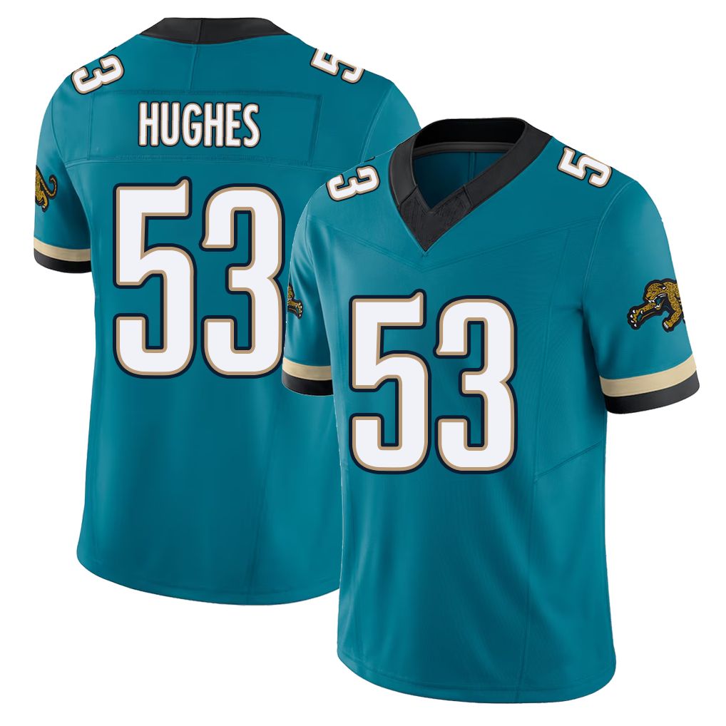 Jacksonville #53 Hughes Football V Neck Short Sleeve Teal Jersey Parker For Men Youth Women Gift