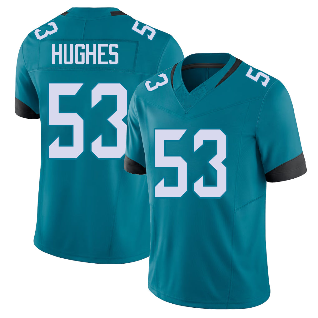 Jacksonville #53 Hughes Football V Neck Short Sleeve Teal Jersey Parker For Men Youth Women Gift