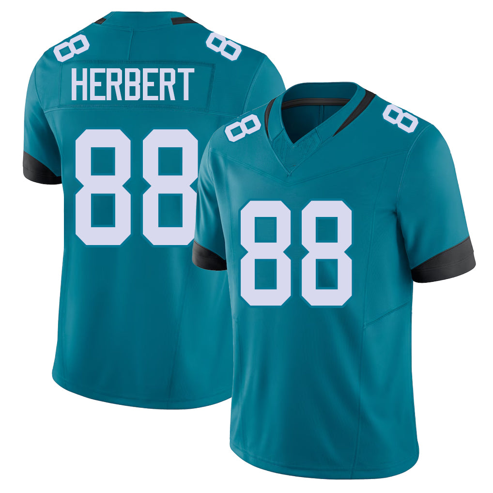 Jacksonville #88 Herbert Football V Neck Short Sleeve Teal Jersey Patrick For Men Youth Women Gift