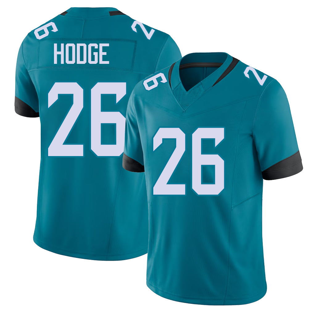 Jacksonville #26 Hodge Football V Neck Short Sleeve Teal Jersey Preston For Men Youth Women Gift