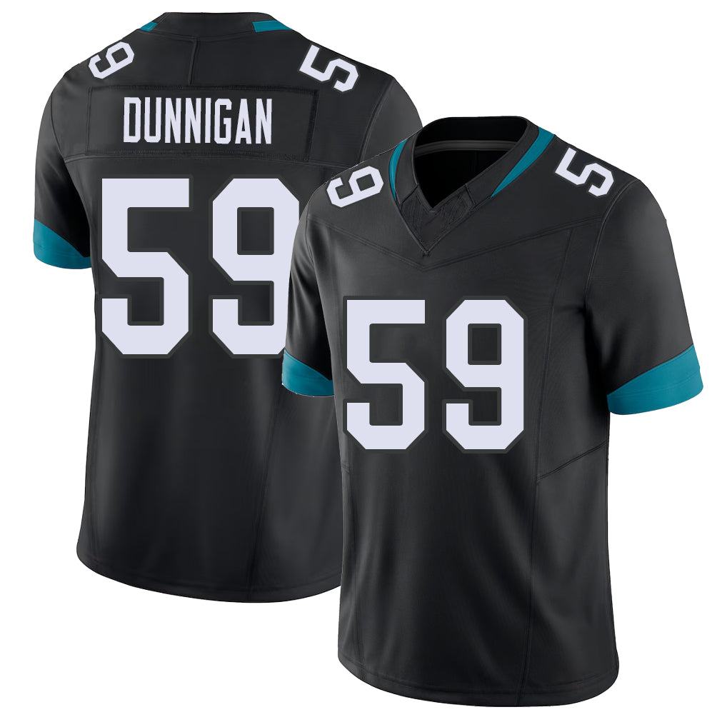 Jacksonville #59 Dunnigan Football V Neck Short Sleeve Black Jersey Quindarius For Men Youth Women Gift