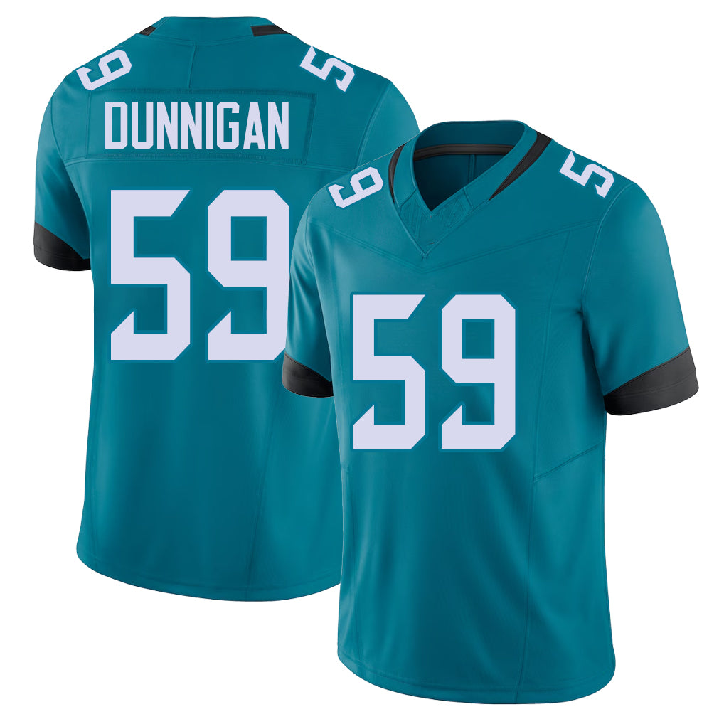 Jacksonville #59 Dunnigan Football V Neck Short Sleeve Teal Jersey Quindarius For Men Youth Women Gift