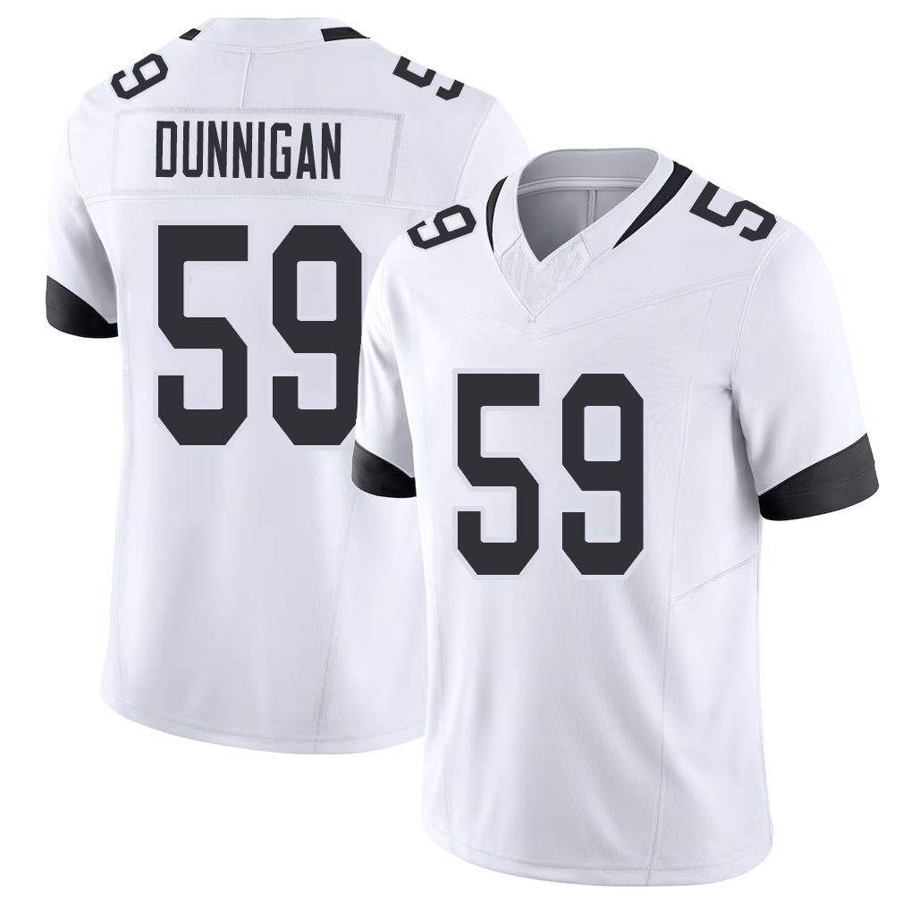 Jacksonville #59 Dunnigan Football V Neck Short Sleeve White Jersey Quindarius For Men Youth Women Gift