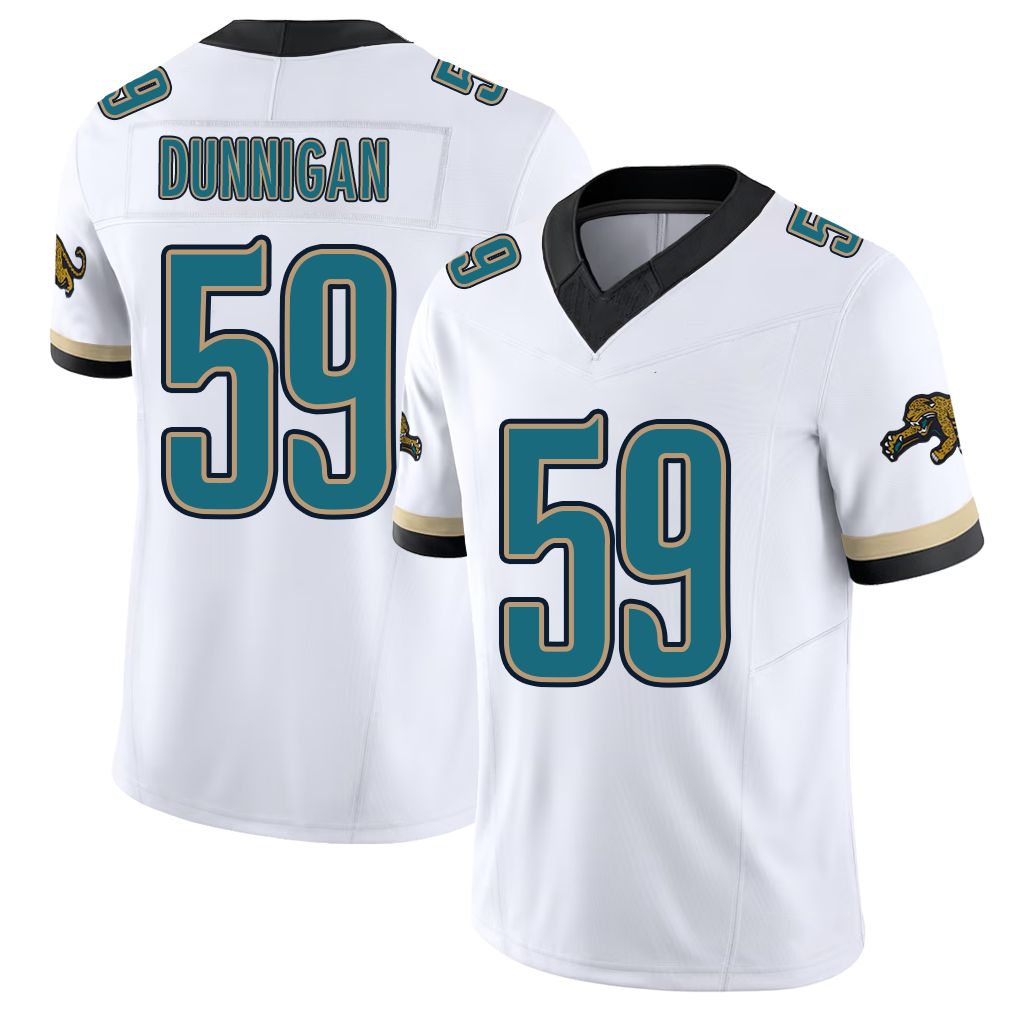 Jacksonville #59 Dunnigan Football V Neck Short Sleeve White Jersey Quindarius For Men Youth Women Gift