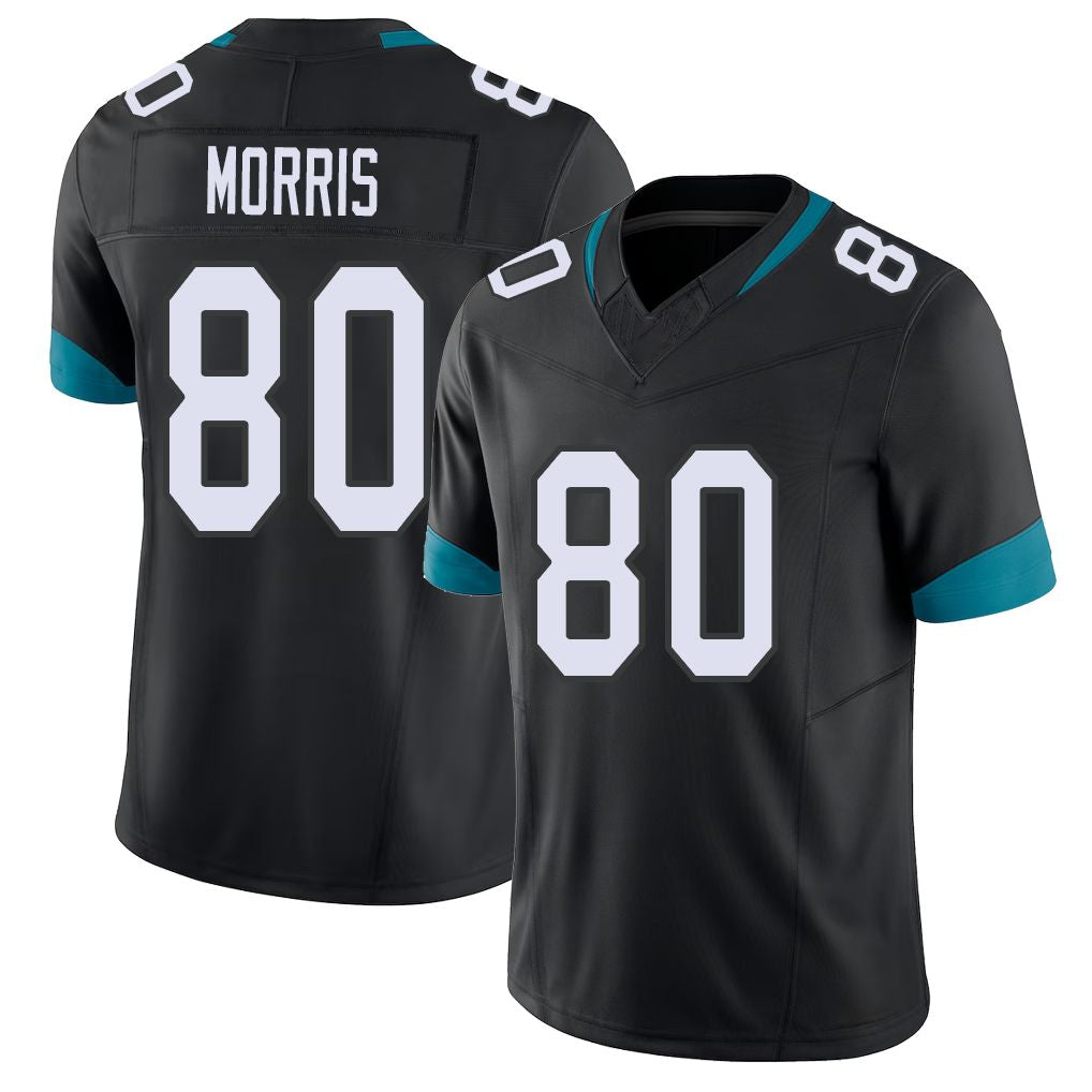 Jacksonville #80 Morris Football V Neck Short Sleeve Black Jersey Quintin For Men Youth Women Gift