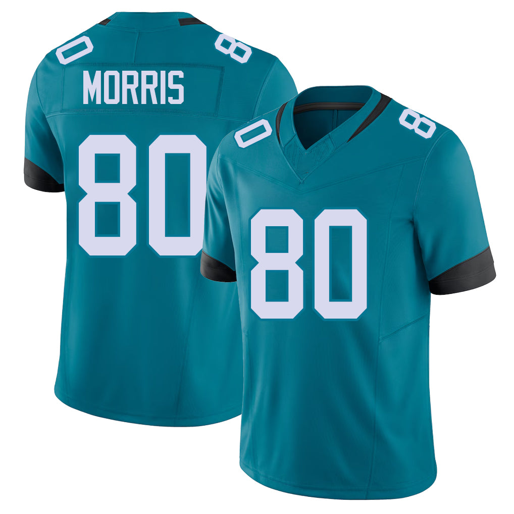 Jacksonville #80 Morris Football V Neck Short Sleeve Teal Jersey Quintin For Men Youth Women Gift