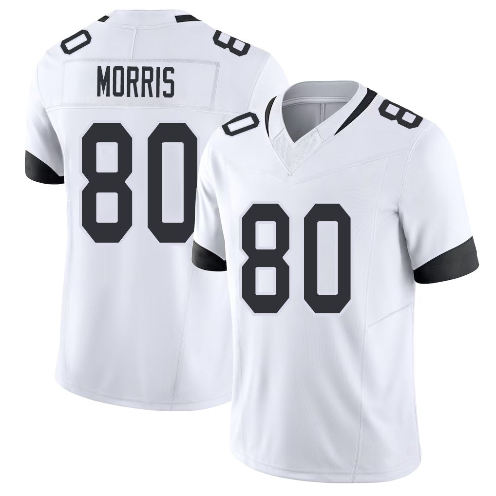Jacksonville #80 Morris Football V Neck Short Sleeve White Jersey Quintin For Men Youth Women Gift