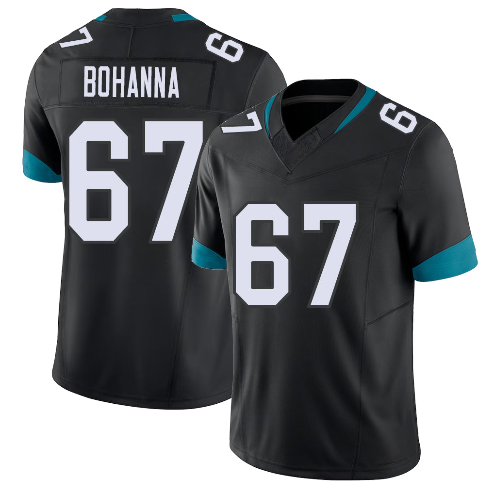 Jacksonville #67 Bohanna Football V Neck Short Sleeve Black Jersey Quinton For Men Youth Women Gift