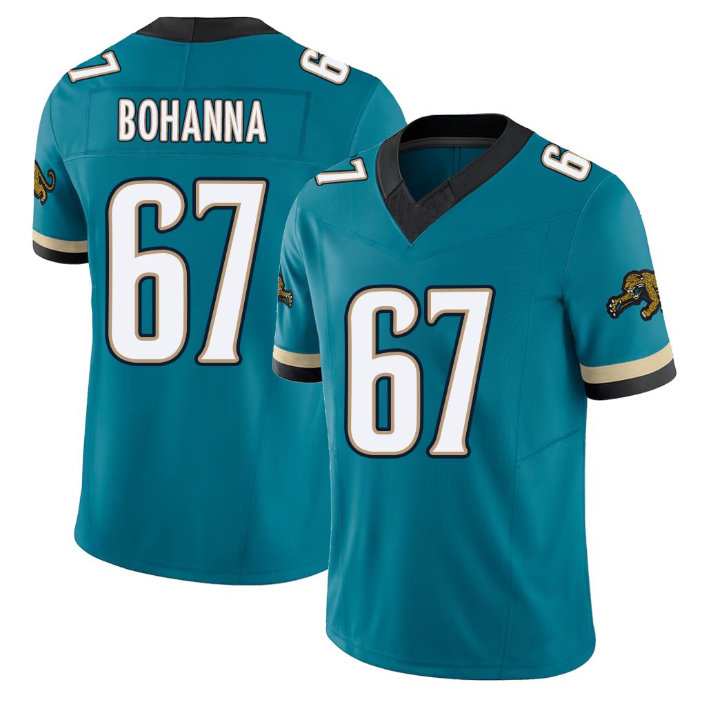 Jacksonville #67 Bohanna Football V Neck Short Sleeve Teal Jersey Quinton For Men Youth Women Gift
