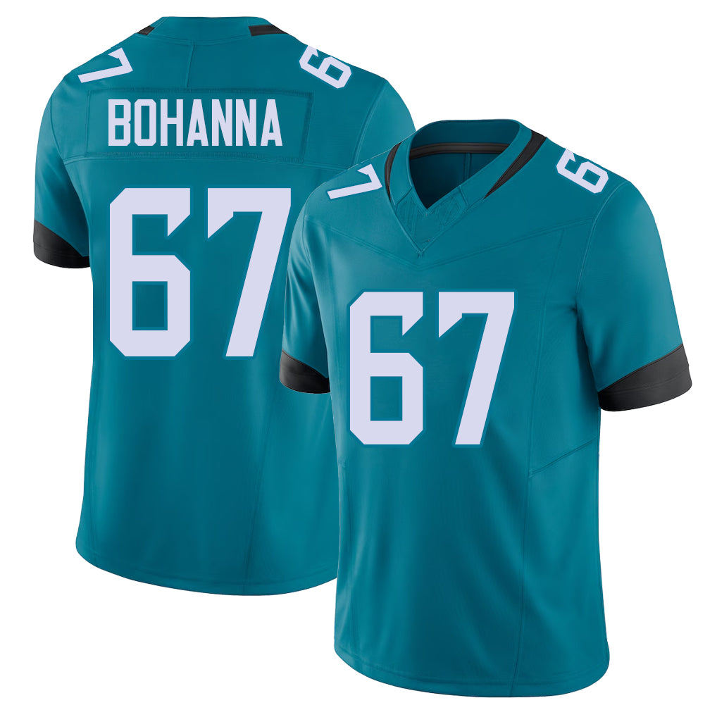 Jacksonville #67 Bohanna Football V Neck Short Sleeve Teal Jersey Quinton For Men Youth Women Gift