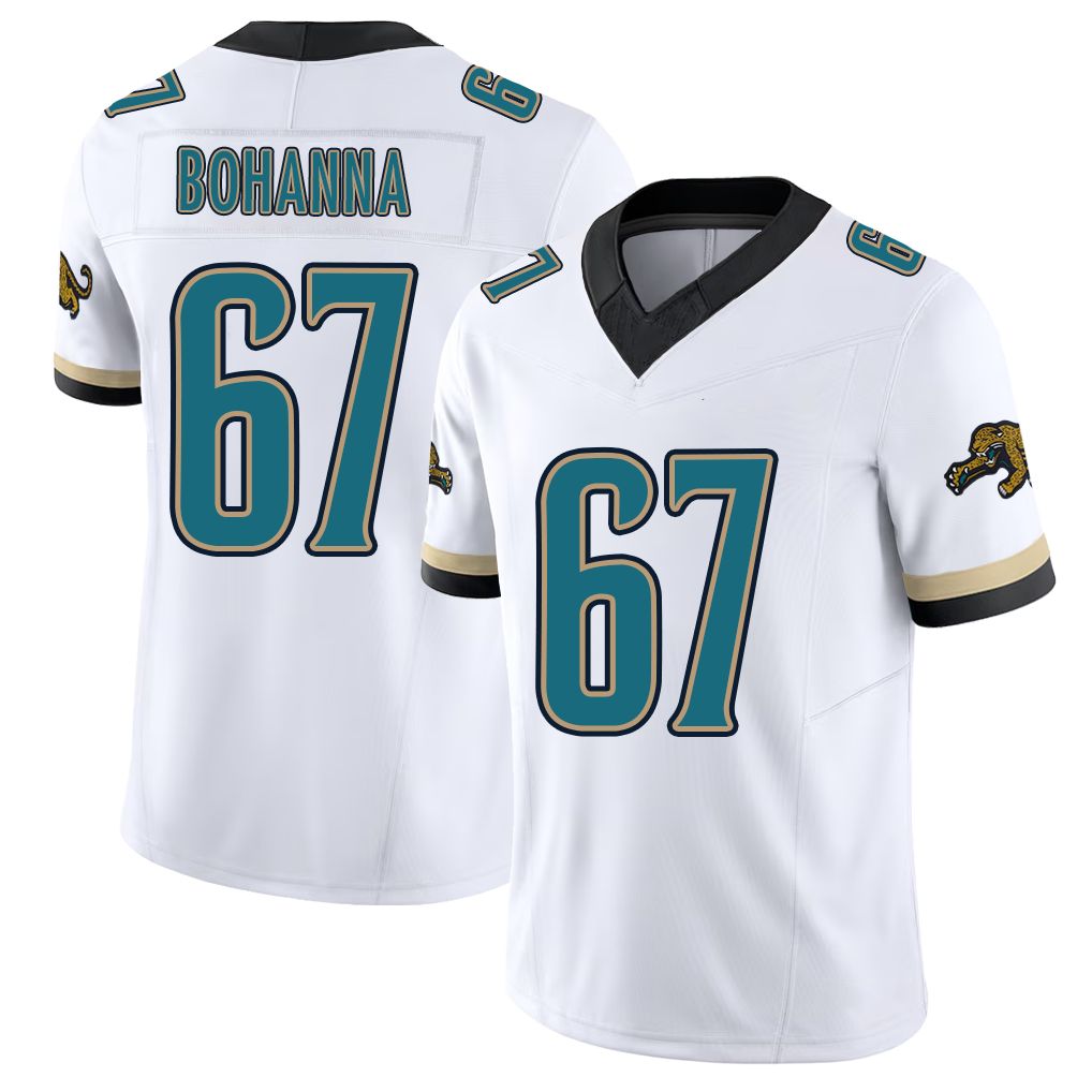Jacksonville #67 Bohanna Football V Neck Short Sleeve White Jersey Quinton For Men Youth Women Gift