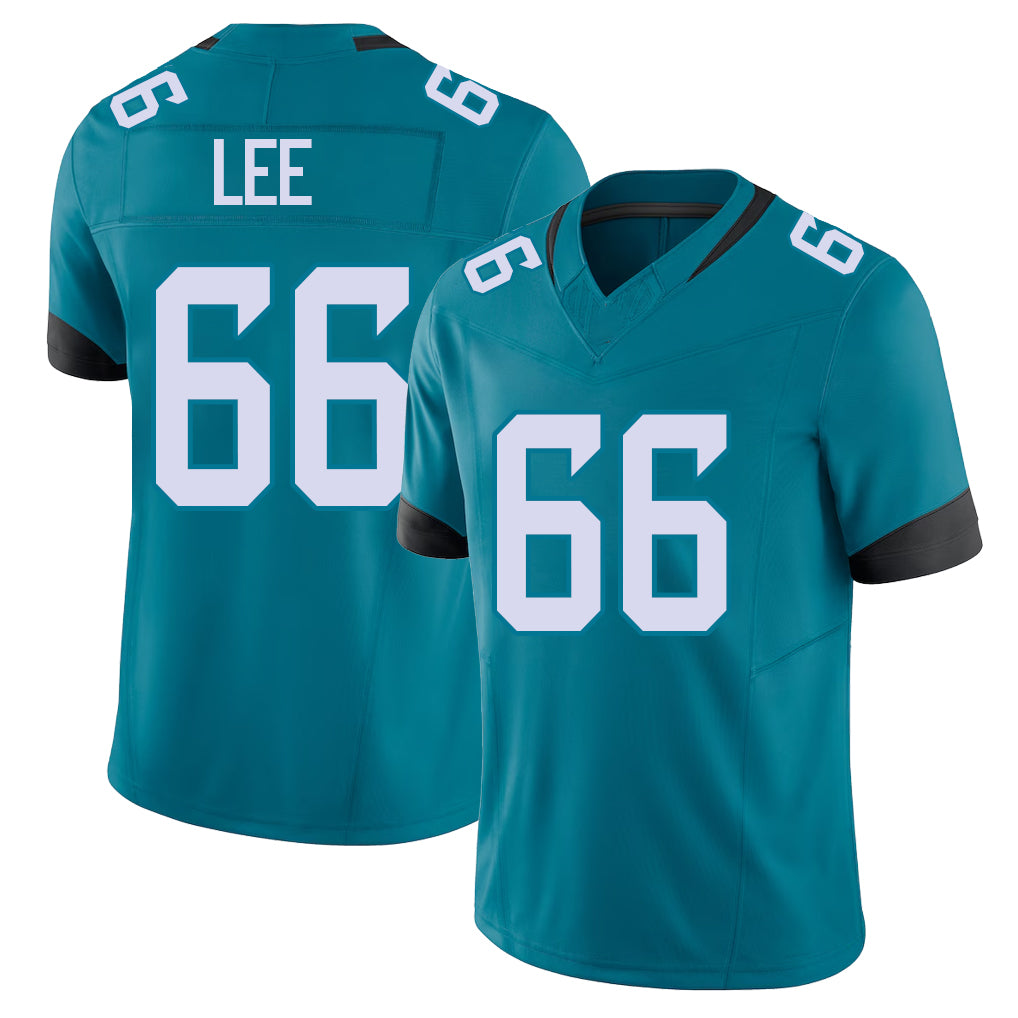 Jacksonville #66 Lee Football V Neck Short Sleeve Teal Jersey Ricky For Men Youth Women Gift