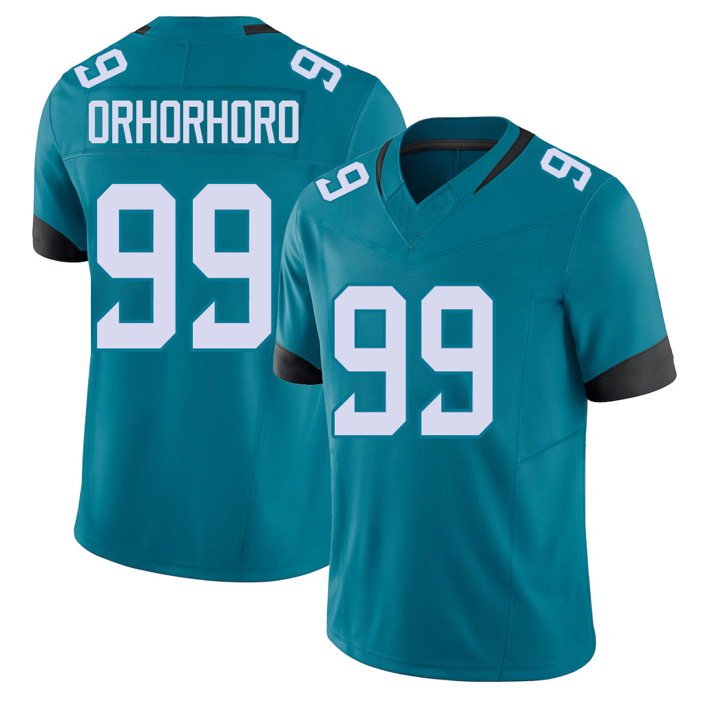 Jacksonville #99 Orhorhoro Football V Neck Short Sleeve Teal Jersey Ruke For Men Youth Women Gift