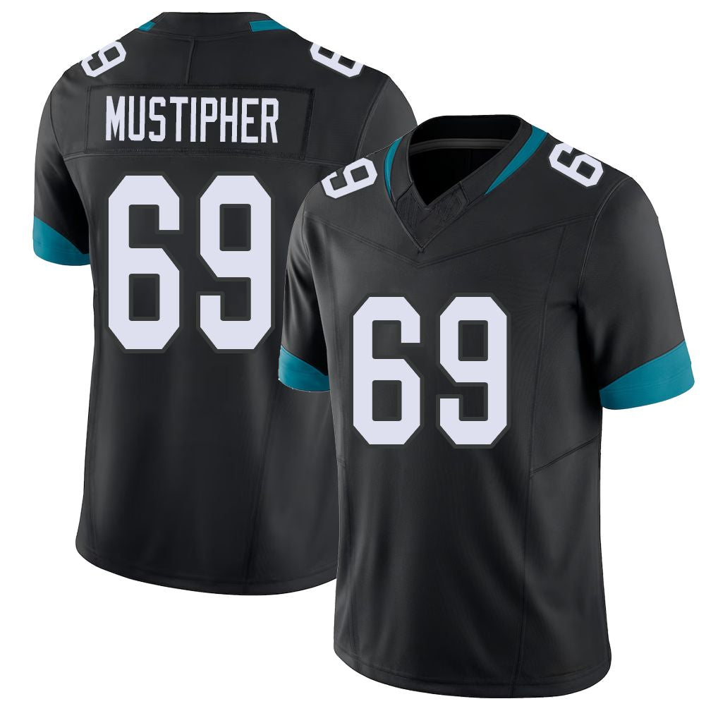 Jacksonville #69 Mustipher Football V Neck Short Sleeve Black Jersey Sam For Men Youth Women Gift