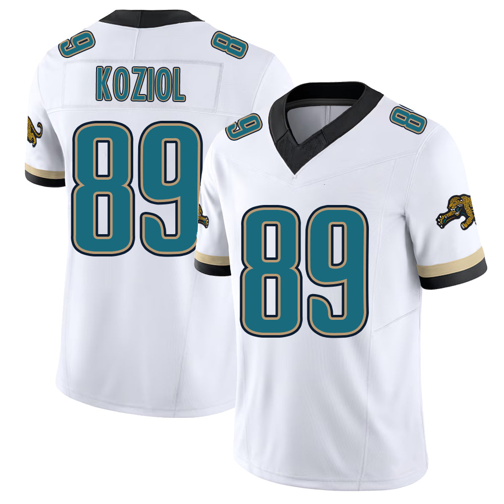 Jacksonville #89 Koziol Football V Neck Short Sleeve White Jersey Tanner For Men Youth Women Gift