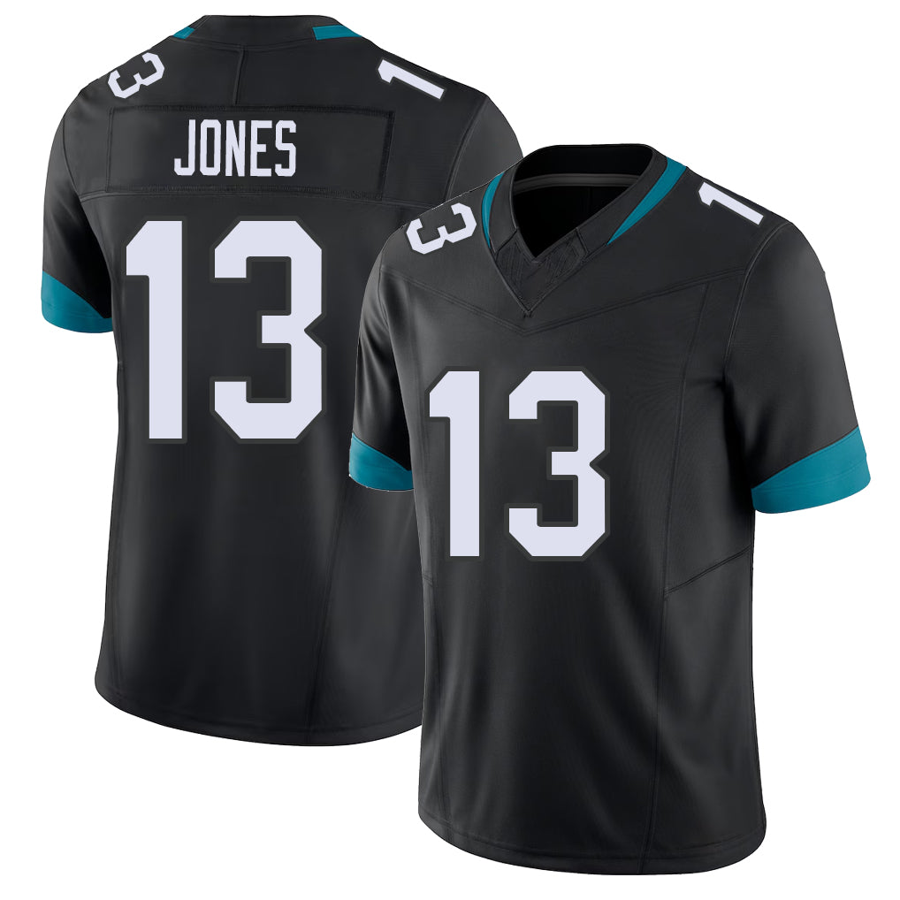 Jacksonville #13 Jones Football V Neck Short Sleeve Black Jersey Tim For Men Youth Women Gift