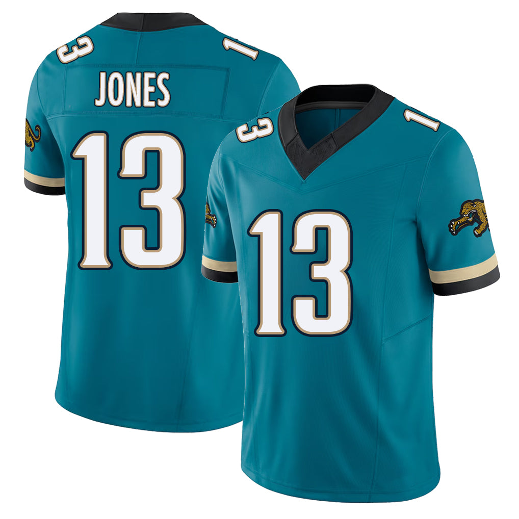 Jacksonville #13 Jones Football V Neck Short Sleeve Teal Jersey Tim For Men Youth Women Gift
