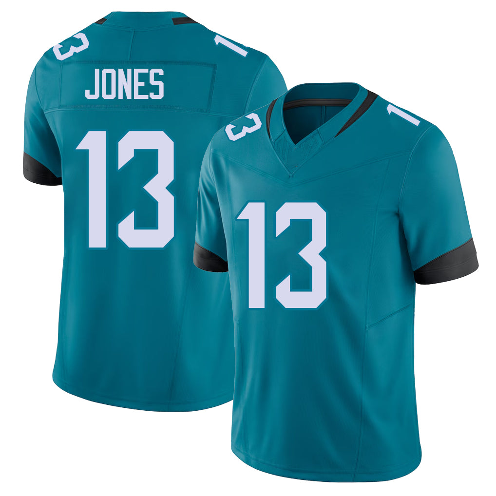 Jacksonville #13 Jones Football V Neck Short Sleeve Teal Jersey Tim For Men Youth Women Gift