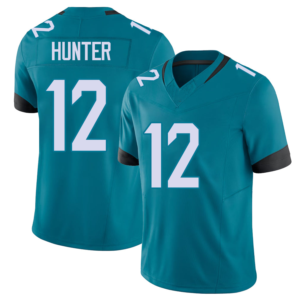 Jacksonville #12 Hunter Football V Neck Short Sleeve Teal Jersey Travis For Men Youth Women Gift