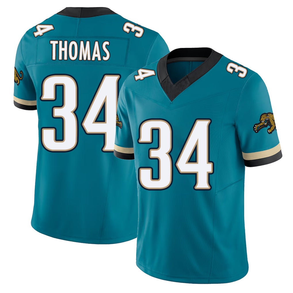 Jacksonville #34 Thomas Football V Neck Short Sleeve Teal Jersey Trevian For Men Youth Women Gift