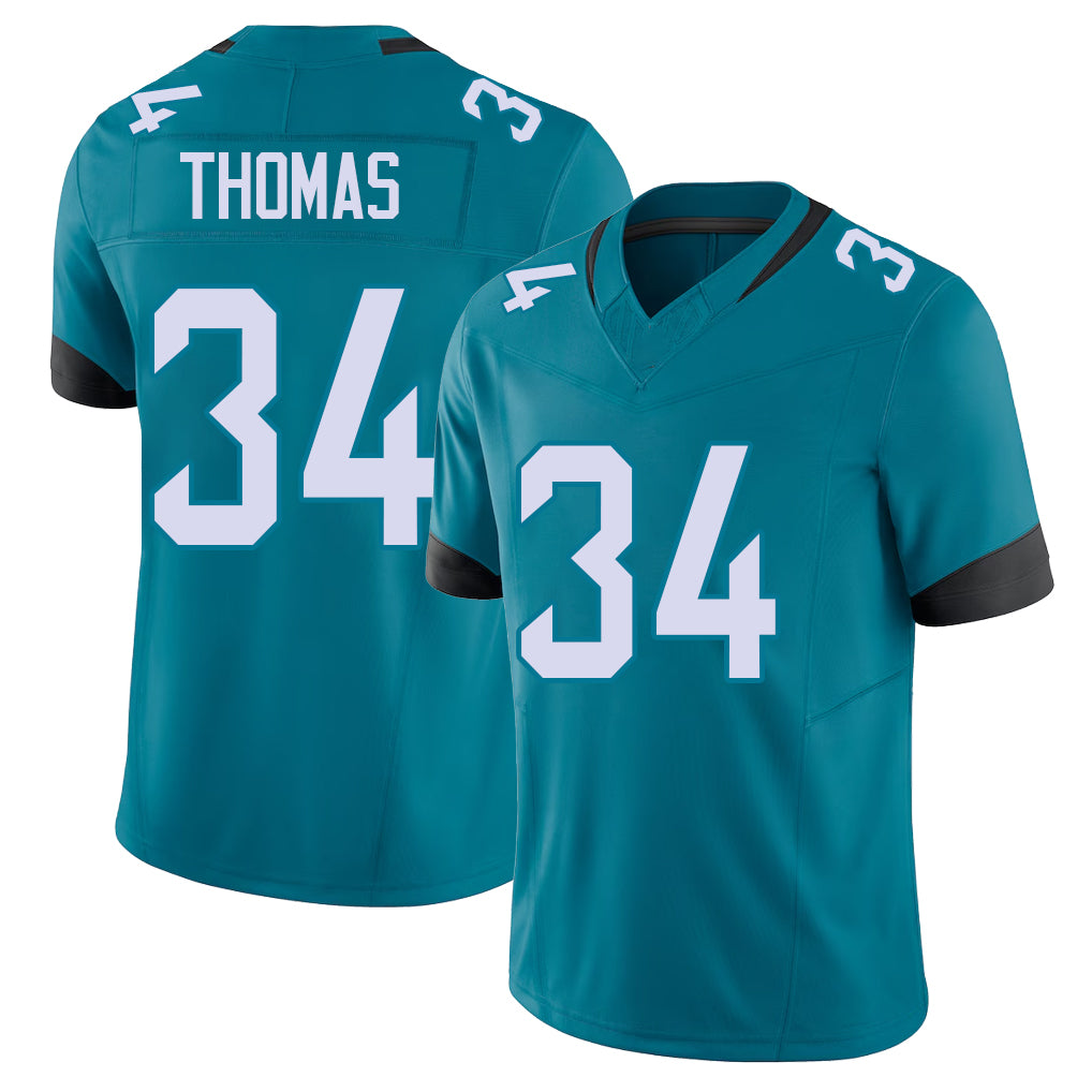 Jacksonville #34 Thomas Football V Neck Short Sleeve Teal Jersey Trevian For Men Youth Women Gift