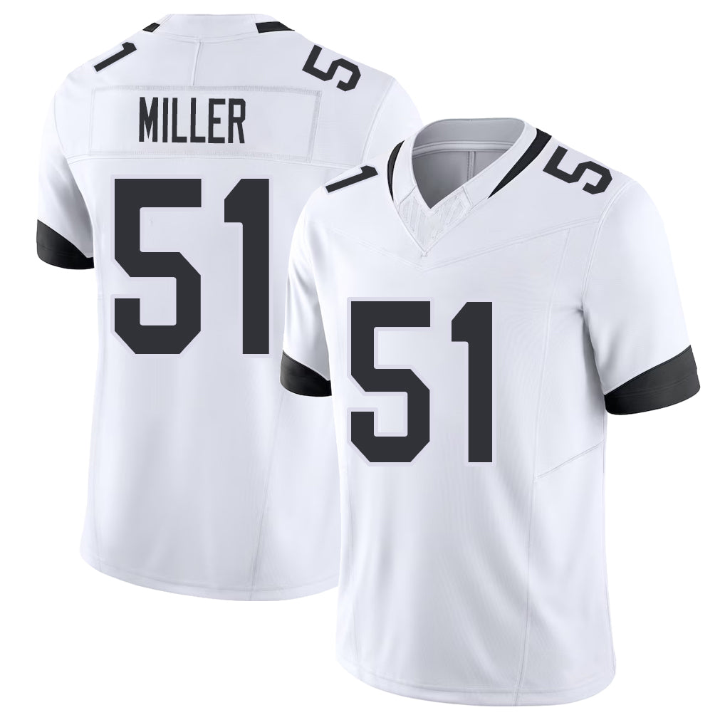 Jacksonville #51 Miller Football V Neck Short Sleeve White Jersey Ventrell For Men Youth Women Gift