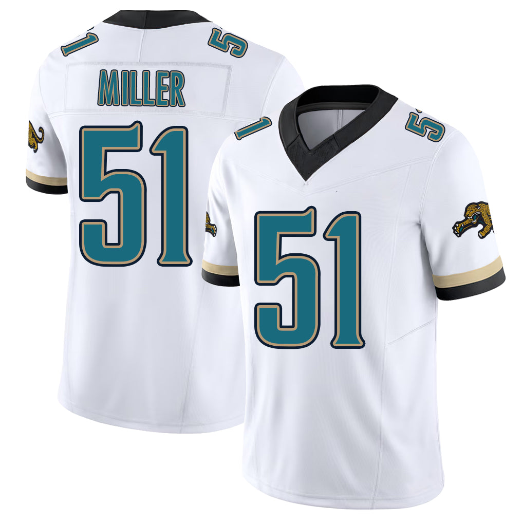 Jacksonville #51 Miller Football V Neck Short Sleeve White Jersey Ventrell For Men Youth Women Gift