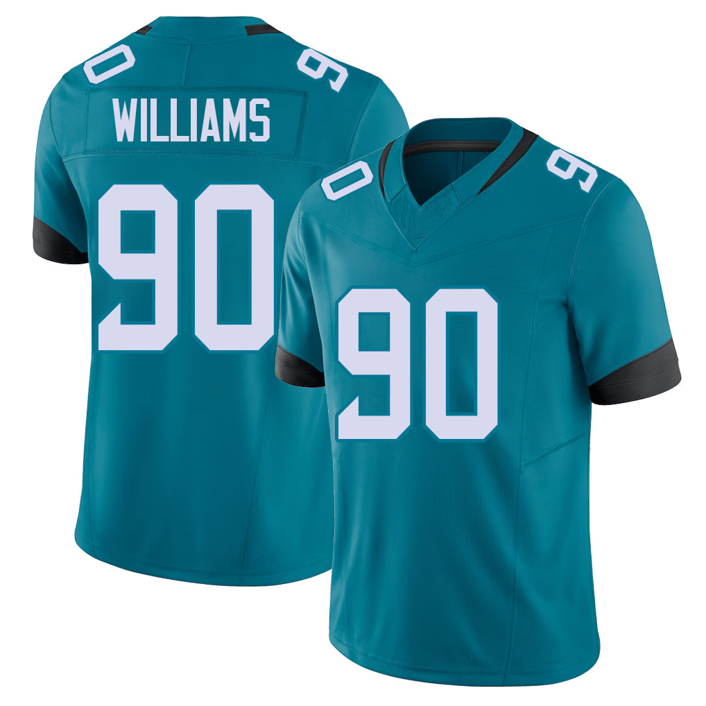 Jacksonville #90 Williams Football V Neck Short Sleeve Teal Jersey Wesley For Men Youth Women Gift