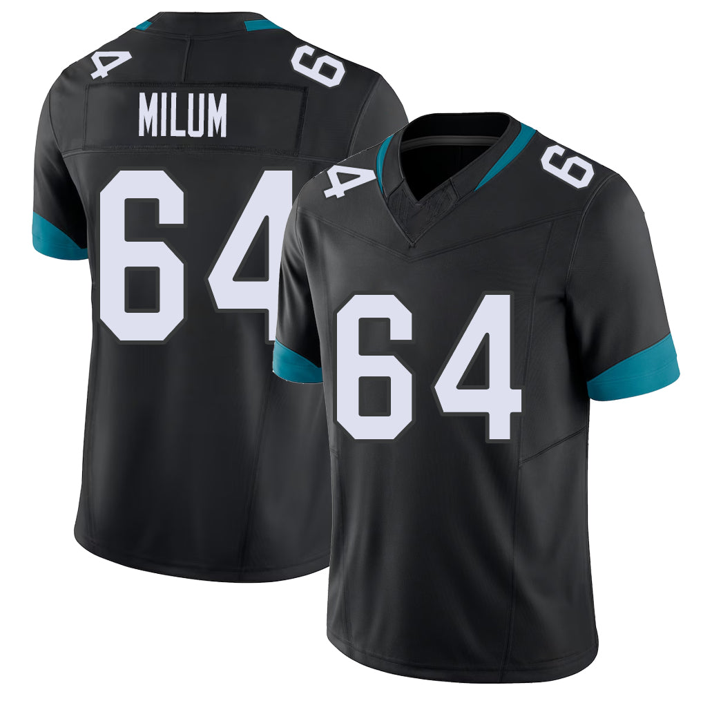 Jacksonville #64 Milum Football V Neck Short Sleeve Black Jersey Wyatt For Men Youth Women Gift