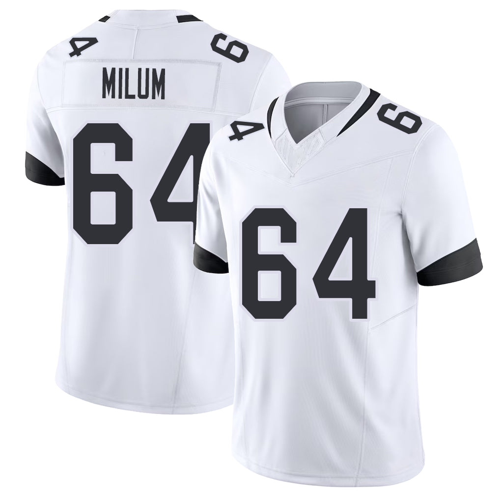 Jacksonville #64 Milum Football V Neck Short Sleeve White Jersey Wyatt For Men Youth Women Gift