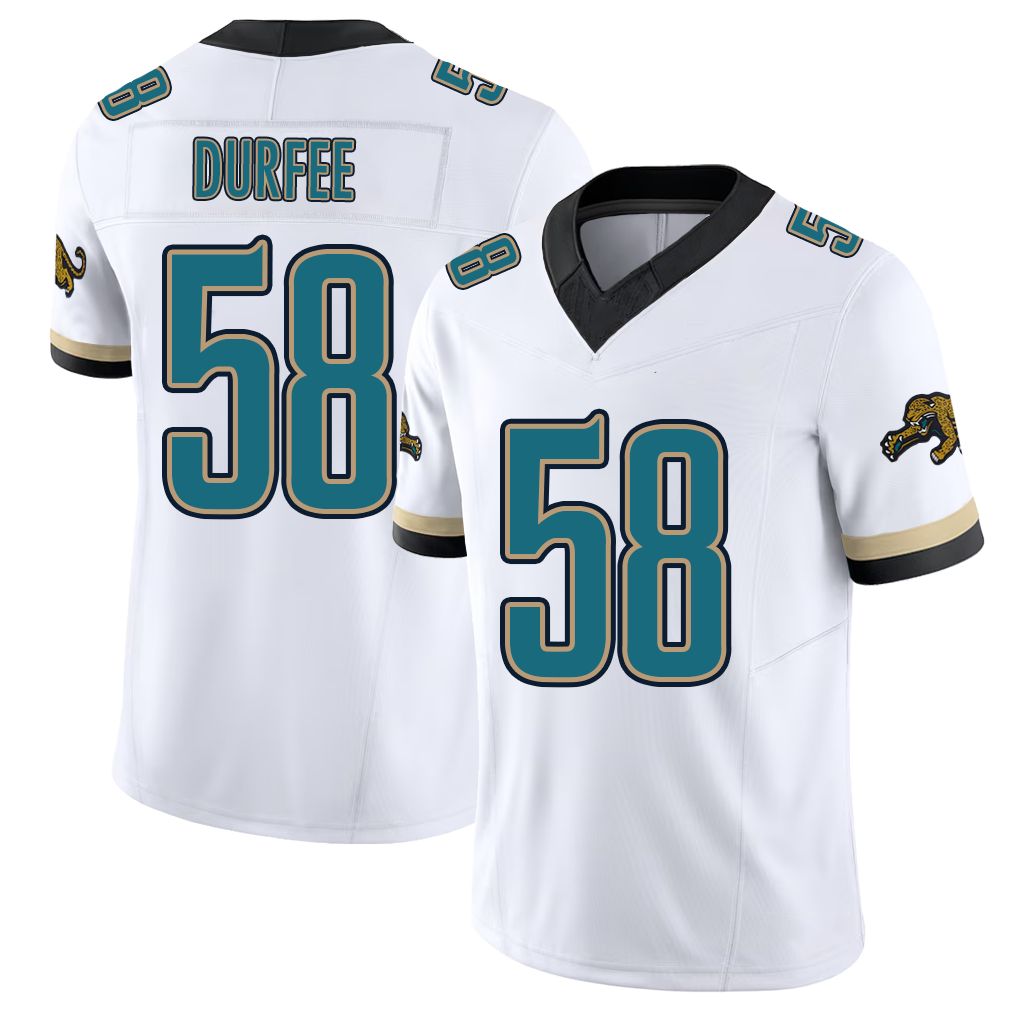 Jacksonville #58 Durfee Football V Neck Short Sleeve White Jersey Zach For Men Youth Women Gift