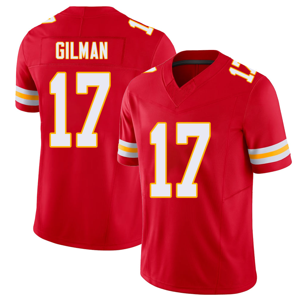 Kansas City #17 Gilman Player Football V Neck Short Sleeve Red Jersey Alohi For Men Youth Women Gift