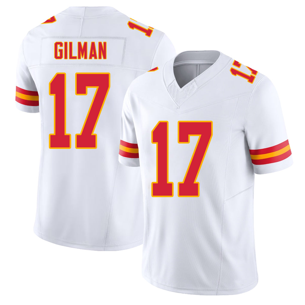 Kansas City #17 Gilman Player Football V Neck Short Sleeve White Jersey Alohi For Men Youth Women Gift