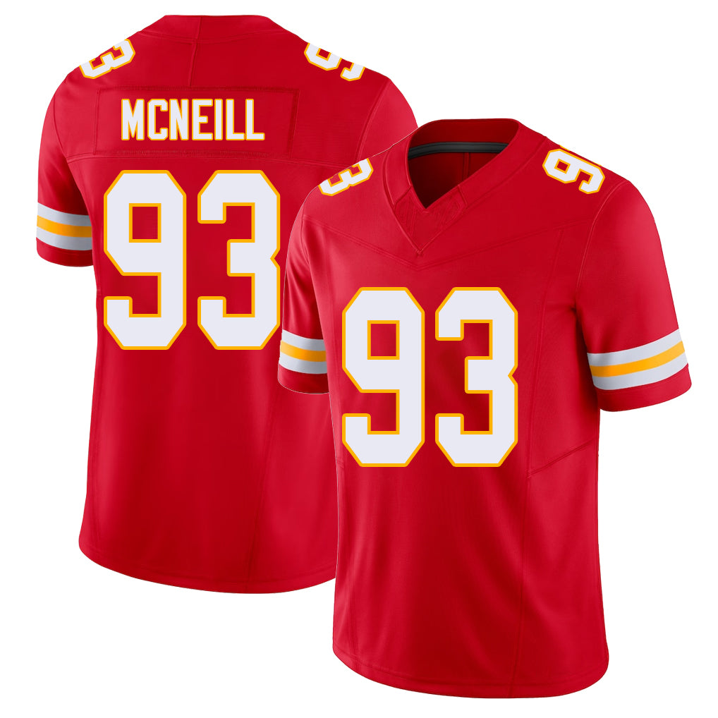 Kansas City #93 McNeill Player Football V Neck Short Sleeve Red Jersey Amari For Men Youth Women Gift