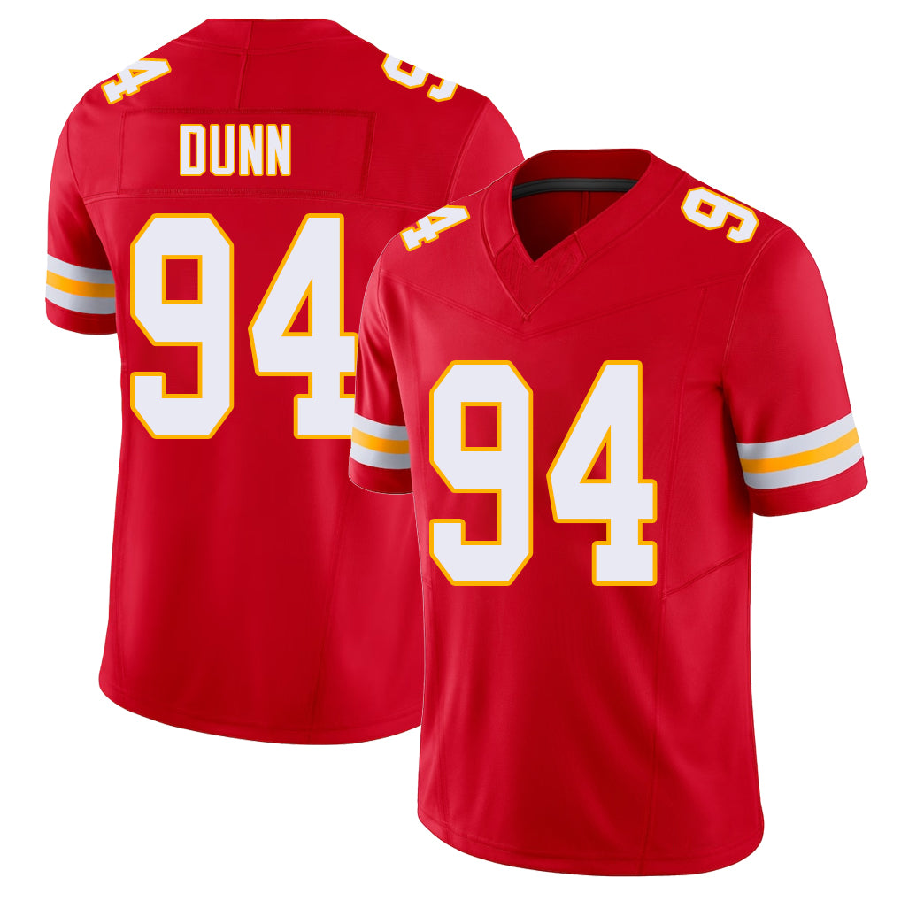 Kansas City #94 Dunn Player Football V Neck Short Sleeve Red Jersey Anthony For Men Youth Women Gift