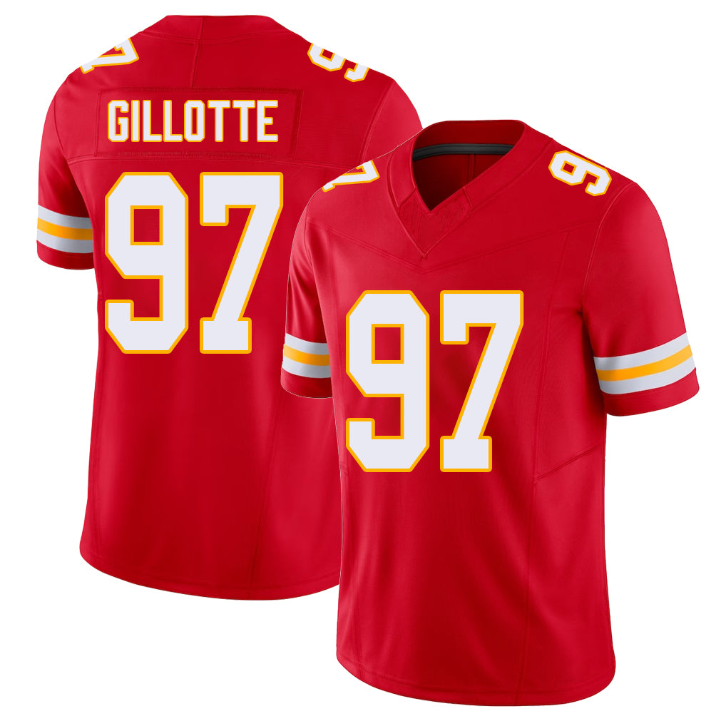 Kansas City #97 Gillotte Player Football V Neck Short Sleeve Red Jersey Ashton For Men Youth Women Gift