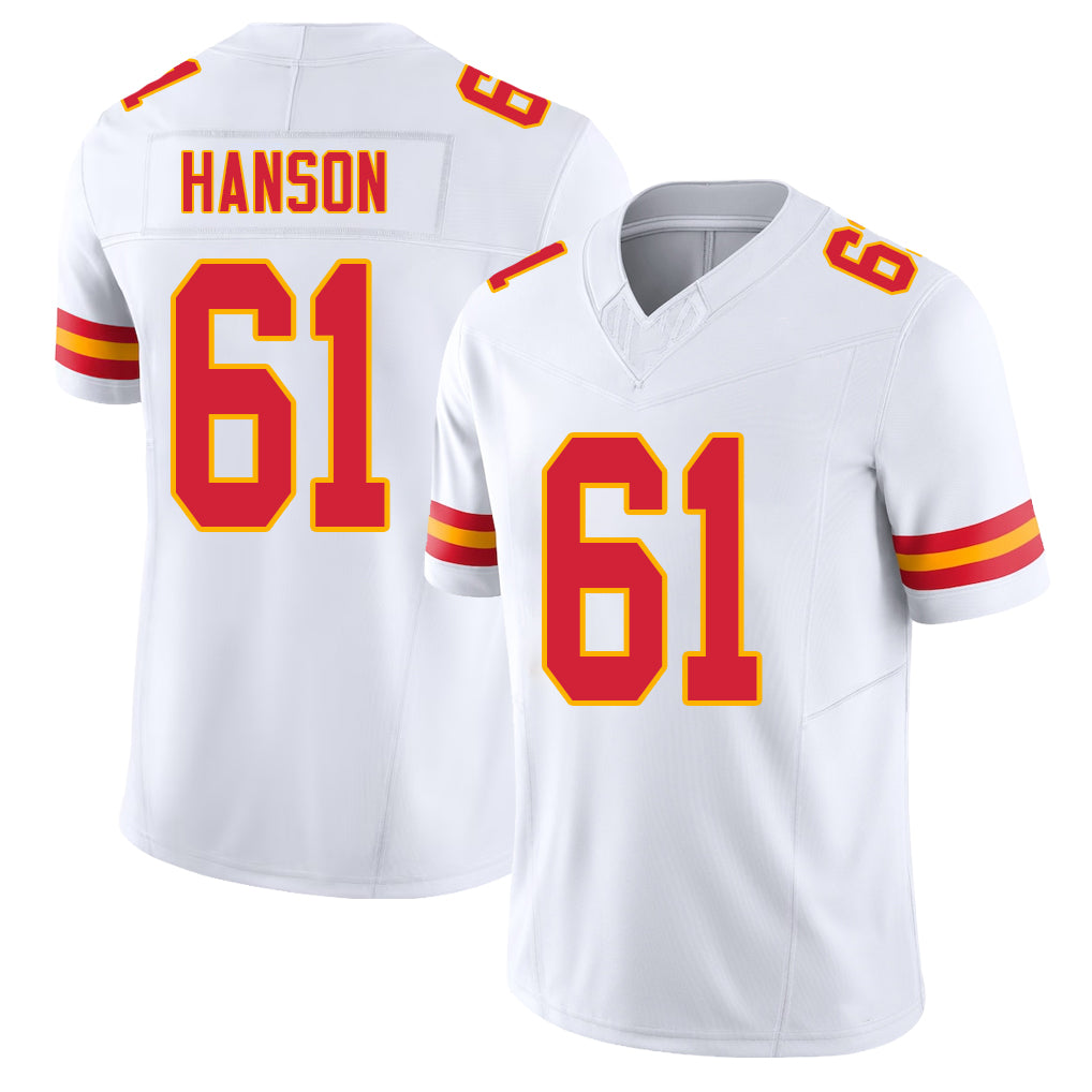 Kansas City #61 Hanson Player Football V Neck Short Sleeve White Jersey C.J. For Men Youth Women Gift
