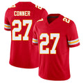 Kansas City #27 Conner Player Football V Neck Short Sleeve Red Jersey Chamarri For Men Youth Women Gift
