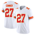 Kansas City #27 Conner Player Football V Neck Short Sleeve White Jersey Chamarri For Men Youth Women Gift