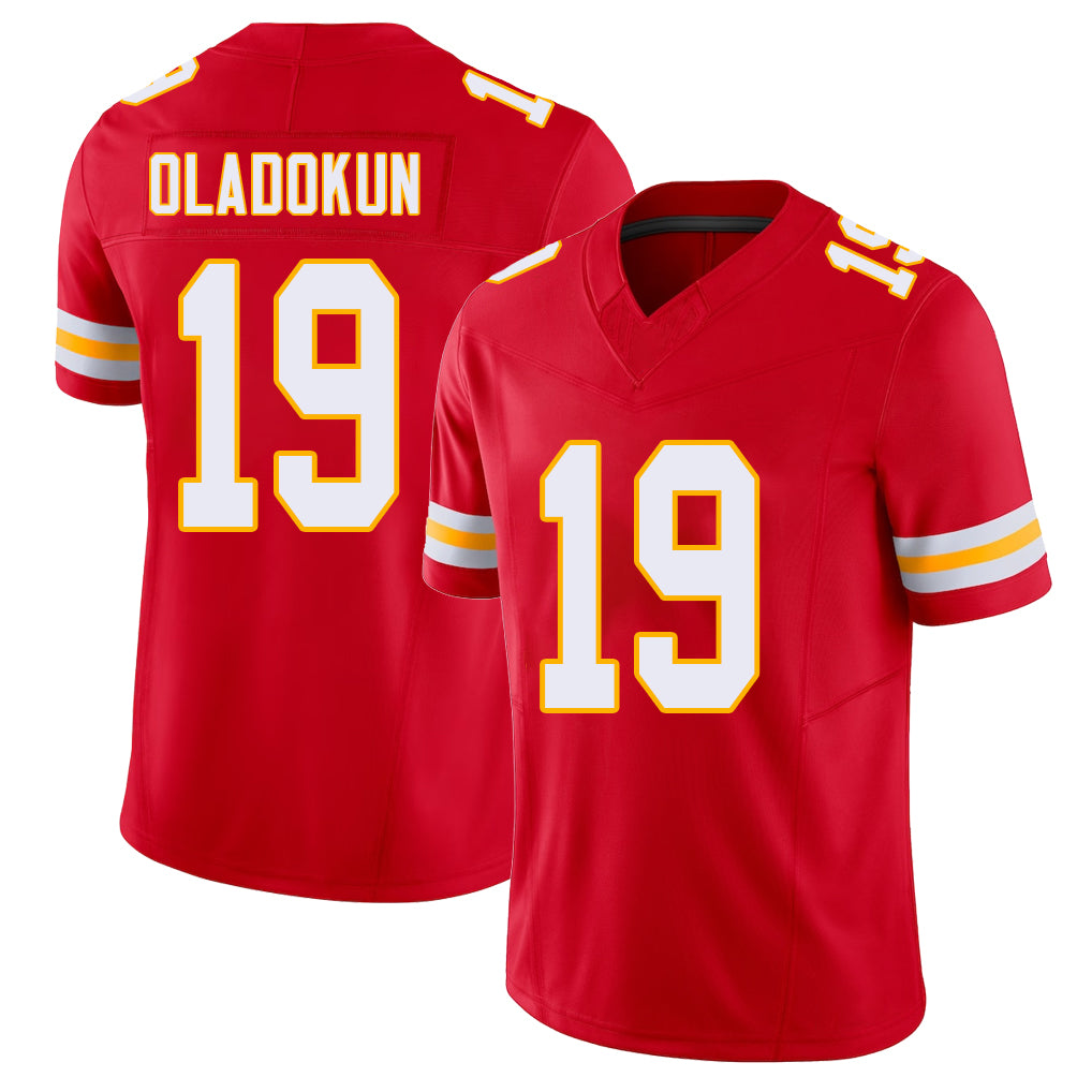 Kansas City #19 Oladokun Player Football V Neck Short Sleeve Red Jersey Chris For Men Youth Women Gift