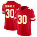 Kansas City #30 Roland-Wallace Player Football V Neck Short Sleeve Red Jersey Christian For Men Youth Women Gift