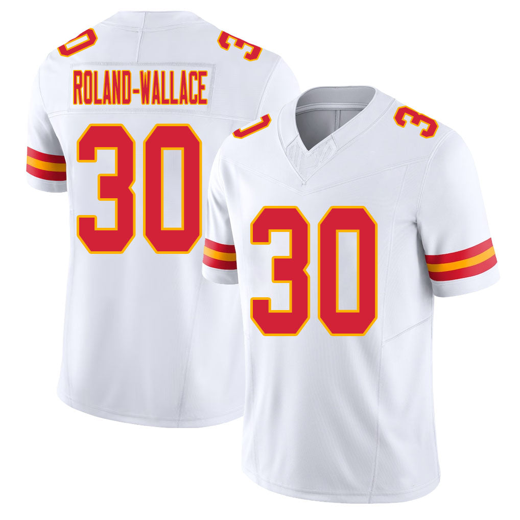 Kansas City #30 Roland-Wallace Player Football V Neck Short Sleeve White Jersey Christian For Men Youth Women Gift