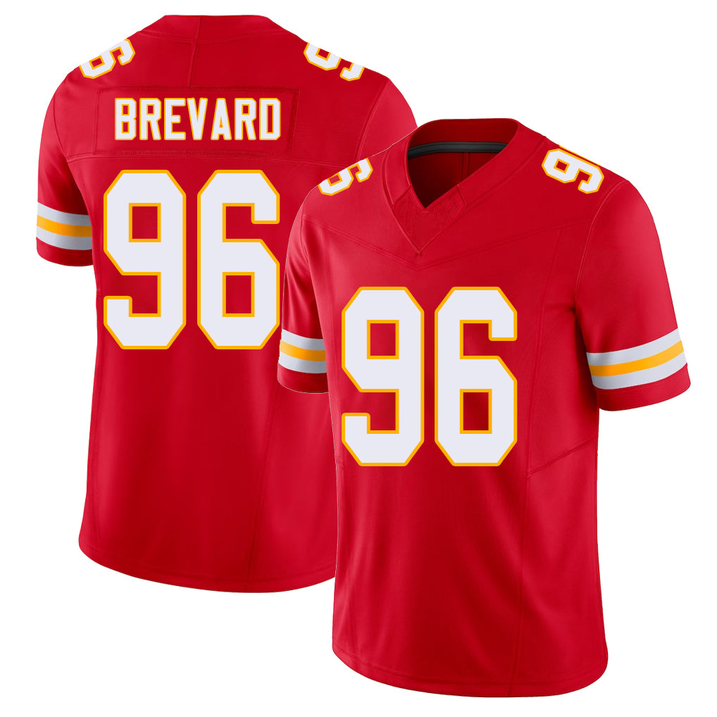 Kansas City #96 Brevard Player Football V Neck Short Sleeve Red Jersey Cole For Men Youth Women Gift
